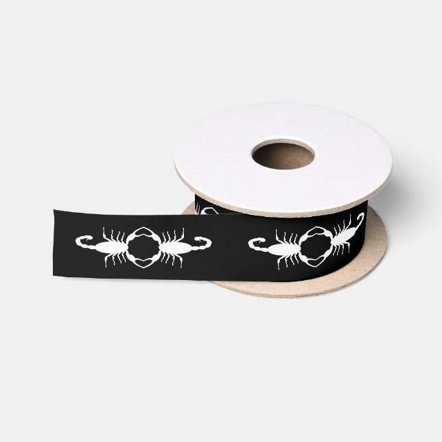 Gothic White Wedding Scorpions Patterned Satin Ribbon (Spool)