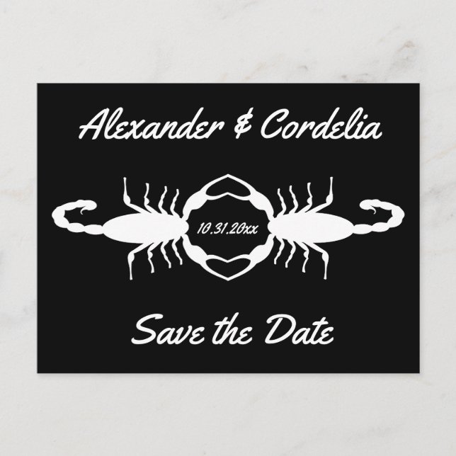 Gothic White Wedding Scorpions Save the Date Postcard (Front)