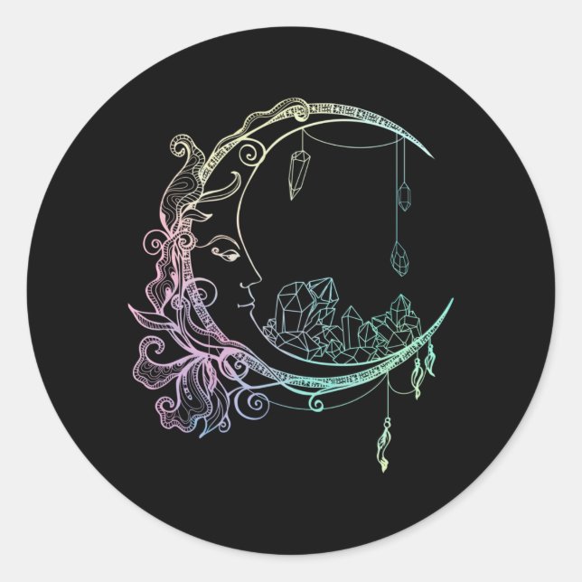 Gothic Wicca Crescent Pastel Goth Moon Classic Round Sticker (Front)