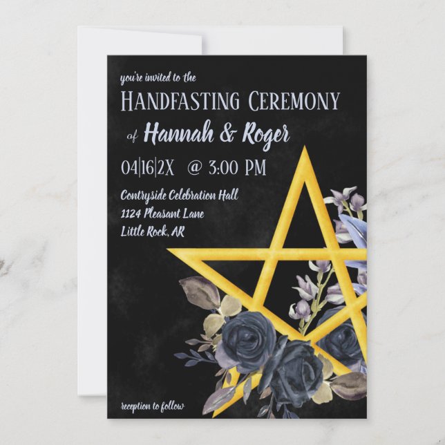 Gothic Wiccan Black Rose Watercolor Handfasting In Invitation (Front)