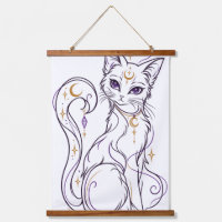 Gothic Wiccan Cat Line Art Celestial Magic