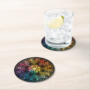 Gothic Window Rainbow Pride Round Paper Coaster