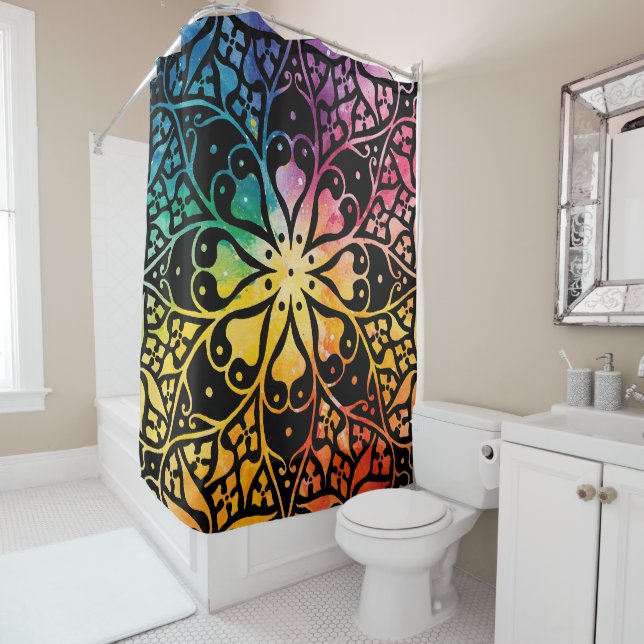 Gothic Window Rainbow Pride Shower Curtain (In Situ)