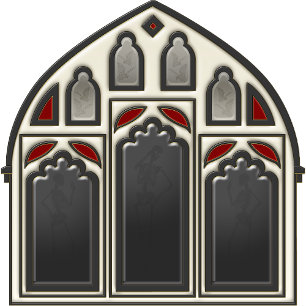 Gothic Window w/ Skeletons & Bats on Black Wallpaper