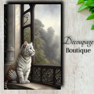 Gothic Window White Tiger Decoupage Tissue Paper