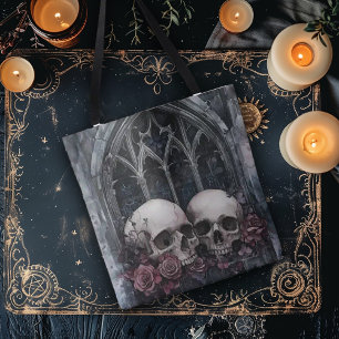 Gothic Windows and Skulls Tote Bag
