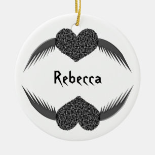 Gothic Winged Love Heart Custom Medallion Ceramic Tree Decoration