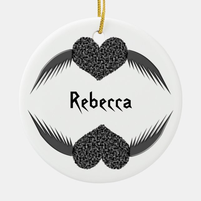 Gothic Winged Love Heart Custom Medallion Ceramic Tree Decoration (Front)