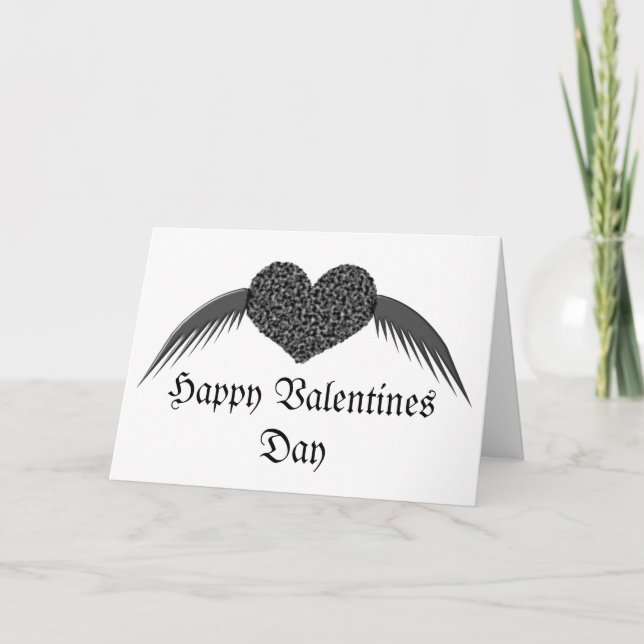 Gothic Winged Love Heart Custom Valentines Day Holiday Card (Front)