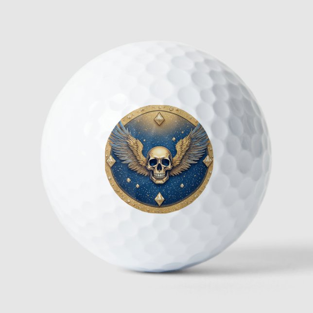 ☠️ Gothic Winged Skull Symbol For Motorcycle Fans  Golf Balls (Front)
