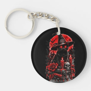 Gothic Witch Black Cat Halloween Skull Candle Desi Key Ring