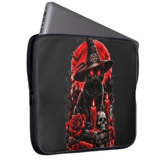 Gothic Witch Black Cat Halloween Skull Candle Desi Laptop Sleeve