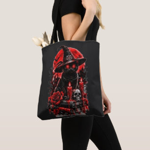 Gothic Witch Black Cat Halloween Skull Candle Desi Tote Bag