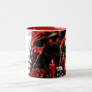 Gothic Witch Black Cat Halloween Skull Candle Desi Two-Tone Coffee Mug