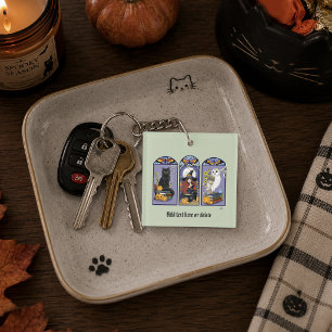 Gothic Witch Black Cat Owl Halloween Art Nouveau Key Ring