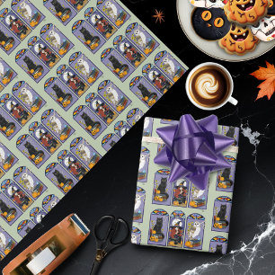 Gothic Witch Black Cat Owl Halloween Art Nouveau  Wrapping Paper