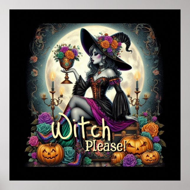 Gothic Witch Halloween Fantasy Art Grocery Bag Poster (Front)