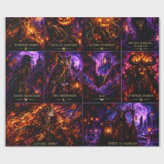 Gothic Witch & Halloween Monsters Wrapping Paper