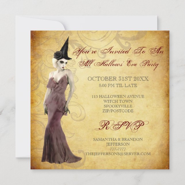 Gothic Witch Halloween Party Invitation (Front)