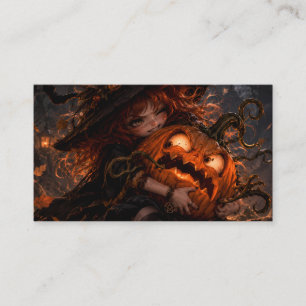 Gothic Witch & Halloween Pumpkin Pillow Business Card