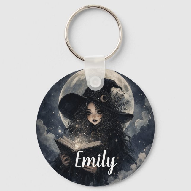 Gothic Witch Nature Full Moon Design ||  Key Ring (Front)