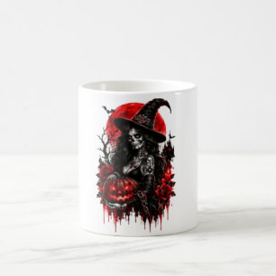 Gothic Witch Pumpkin Halloween Black Cat Spooky De Coffee Mug