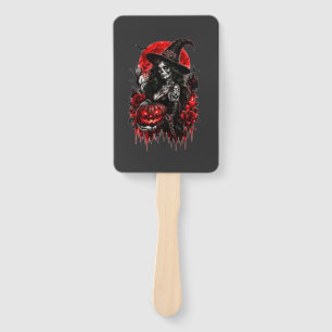 Gothic Witch Pumpkin Halloween Black Cat Spooky De Hand Fan