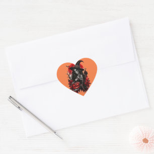 Gothic Witch Pumpkin Halloween Black Cat Spooky De Heart Sticker