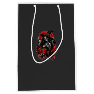 Gothic Witch Pumpkin Halloween Black Cat Spooky De Medium Gift Bag