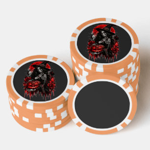 Gothic Witch Pumpkin Halloween Black Cat Spooky De Poker Chips