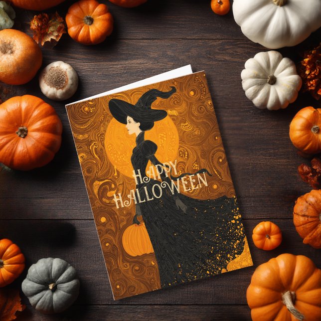Gothic Witch Pumpkin Halloween Elegant Art Nouveau Card (Creator Uploaded)