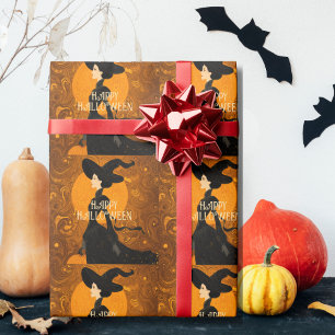 Gothic Witch Pumpkin Halloween Elegant Art Nouveau Wrapping Paper