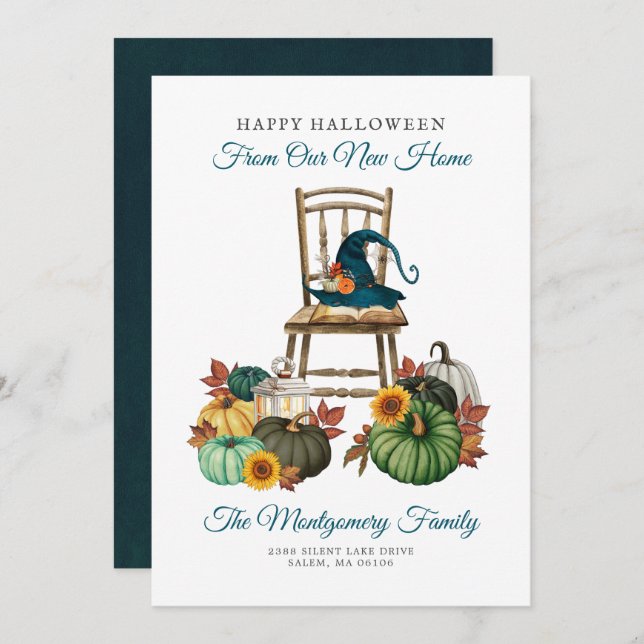 Gothic Witch Pumpkins Halloween New Home Moving Announcement (Front/Back)