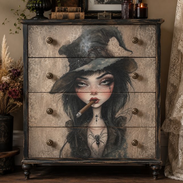 Gothic Witch Smoking Cigar Halloween Decoupage Tissue Paper (Creator Uploaded)