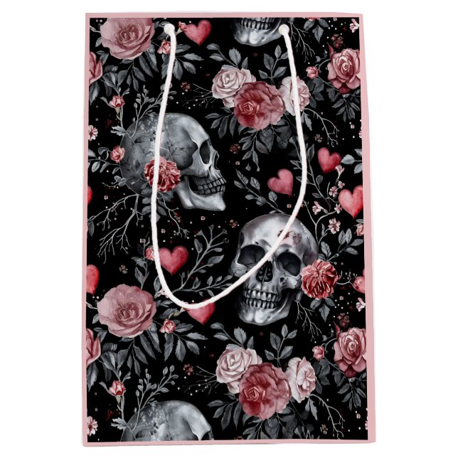 Gothic Witchcraft Skulls with Roses  Medium Gift Bag (Front)