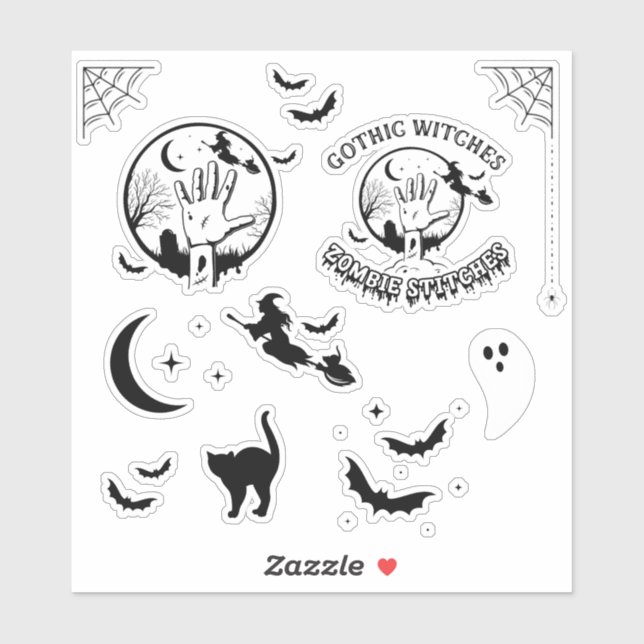Gothic Witches Zombie Stitches Sticker Cutouts (Sheet)