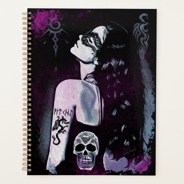 Gothic Witchy Planner | Dragon Tattoo Runic Skull  (Front)