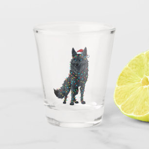Gothic Wolf Santa Hat Christmas Lights Dark Shot Glass