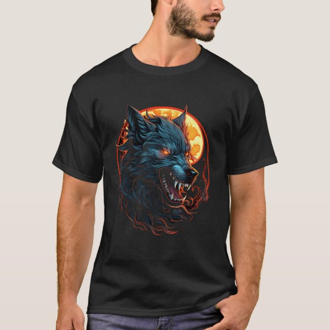 Gothic Wolf Wolves Moon Witch Occult Black Fantasy T-Shirt (Front)