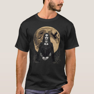 gothic woman and ravens over the moon T-Shirt
