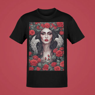 Gothic Woman Evil Darkness Rose Thorns Blood Tears T-Shirt