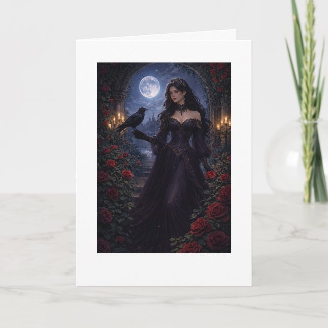 Gothic Woman in Roses Under Moonlight Card (Front)
