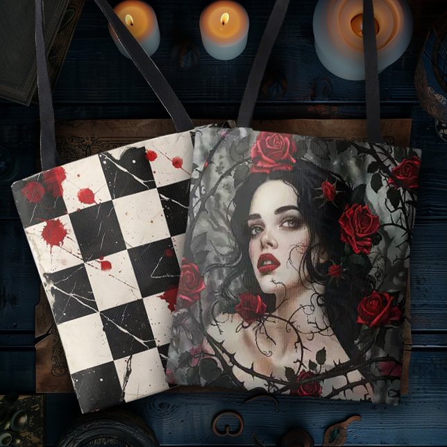 Gothic Woman in Thorns and Roses Tote Bag (Creator Uploaded)