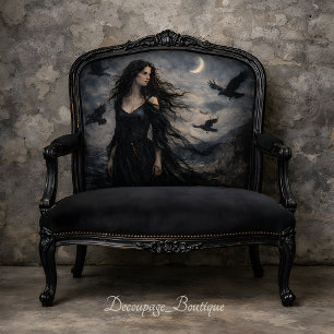 Gothic Woman Ravens Moonlit Ocean Scene Decoupage Tissue Paper