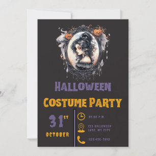 Gothic Woman Victorian Mirror Black Halloween Invitation