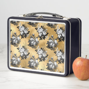 Gothic Yellow Flower Leaves Floral Illustration Metal Lunch Box