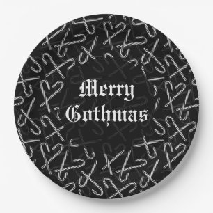 Gothmas Black and White Candy Cane Pattern Paper Plate