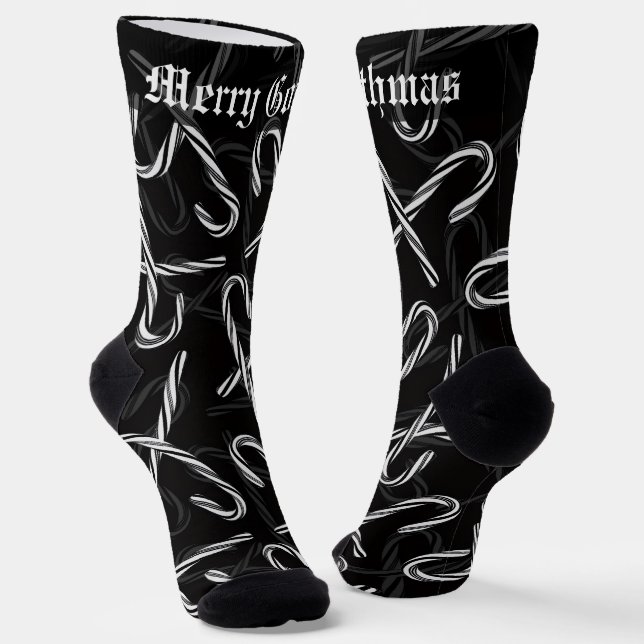 Gothmas Black and White Candy Cane Pattern Socks (Angled)