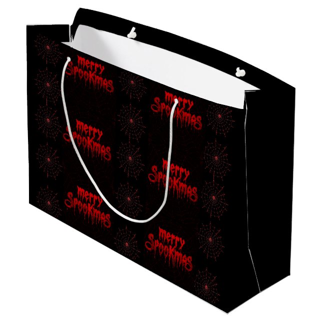 Gothmas Bold Red Script on Black Goth Christmas Large Gift Bag (Back Angled)