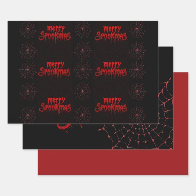 Gothmas Bold Red Script on Black Goth Christmas Wrapping Paper Sheet (Set)